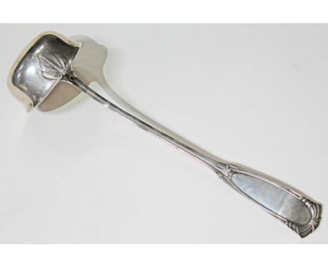 A German Secessionist style silver ladle, weight 8 1/2oz.  Condition - monogrammed, slightly bent where stem meets bowl, othe
