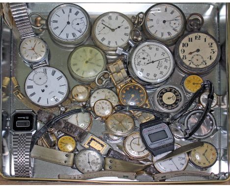 A collection of 23 gents and ladies wristwatches, six nickel/chrome plated pocket watches and a Sekonda stopwatch, various ma