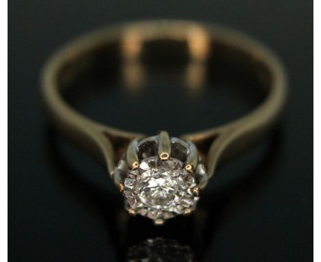 A hallmarked 9ct gold diamond solitaire ring, the modern round brilliant cut diamond weighing approx. 0.15 carats, gross wt. 