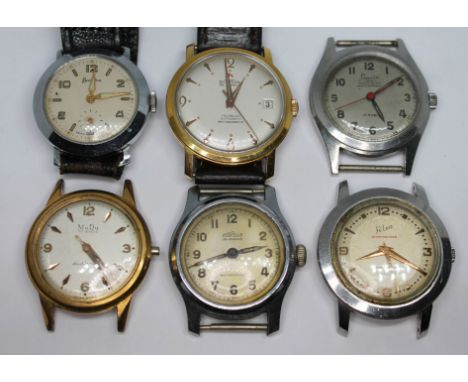A collection of six vintage wristwatches to include a stainless steel Felea Sportmaster Rotomatic 21 jewel automatic, a stain