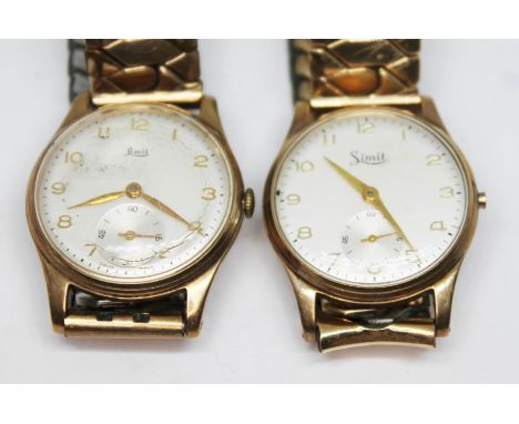 Two vintage hallmarked 9ct gold Limit 15 jewel manual wind wristwatches, both having signed champagne dials with Arabic numer