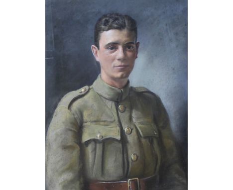 Early 20th Century School, half length portrait depicting a World War One soldier, pastel, 63cm x 47cm, indistinctly signed a