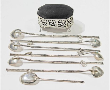 A mixed lot comprising a set of six eastern spoons of bamboo form with animal charms marked 'Sterling Silver', together with 