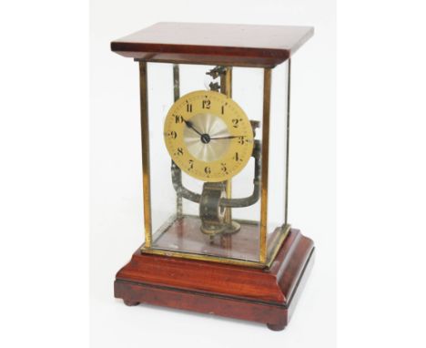A Bulle electric mantle clock in glass and mahogany case, height 26cm.  Condition - as found.