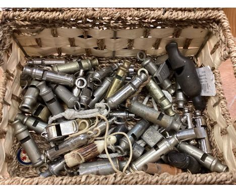 Collection of vintage police and other whistles ( approx.48)