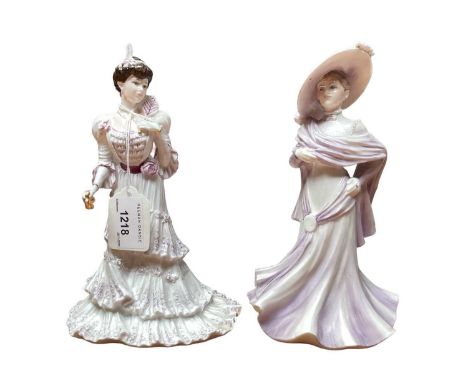 Five Coalport figures - Eugenie, The Ascot Lady, Jean, Dinner at Eight and Lorraine, together with a Royal Worcester figurine