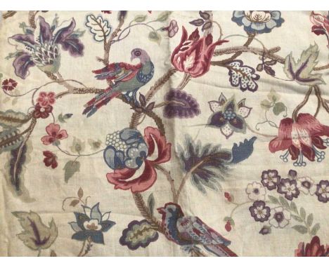 Curtains three matching curtains printed crewel work style with parrots plus a pair curtains florals on yellow ground.Printed
