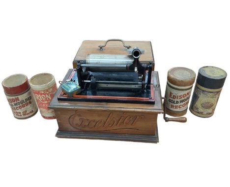 19th century Excelsior phonograph, together with a few cylinders (9 and some empty cases)