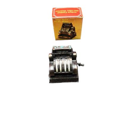 Antique Finished Zinc Alloy Miniature Pencil Sharpener National Cash Register, Hong Kong, plus similar diecast Miniature Penc