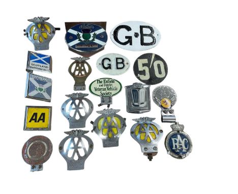 Collection of vintage AA and RAC badges, together with others including St Christopher and a St Ives badge (14 badges total) 