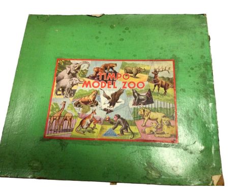 Timpo Toys vintage Zoo lead-animals &amp; Zoo Keepers (x33), attached to two cards, plus ten duplicates (qty)