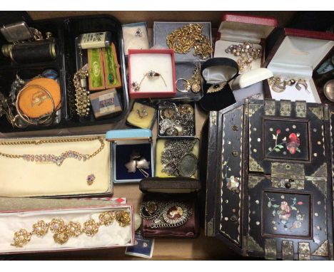 Vintage costume jewellery and bijouterie to include a Carl Zeiss DRP monocular, silver vesta case, an Edwardian advertising v