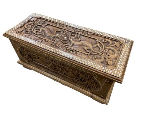Carved and inlaid mother of pearl lidded Damascus box