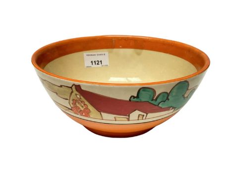 Clarice Cliff Bizarre range Fantasque bowl with hand painted decoration, 18.5cm diameterGood condition with no chips or crack