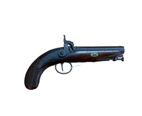 Victorian percussion overcoat pistol by G.Twigg, London with 38 bore octagonal barrel with swivel ramrod, engraved side lock 