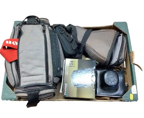 Two boxes of camera equipment, including Canon, Zenit, etc