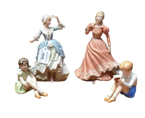 Two Wedgwood figures - Cinderella and Little Bo-Peep, two Goebel figures, Spode figure - Simon and four other figures (9)