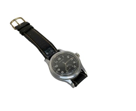 Second World War Vertex 'Dirty dozen' British military wristwatch, with black Arabic numerial dial, luminous hour markers and