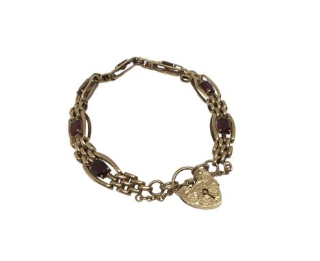 Victorian style 9ct gold and garnet gate bracelet with padlock claspWeight 16.3 grams
