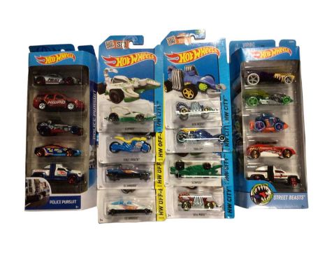 Mattel Hot Wheels diecast HW Series (x24), Street Beasts, Fright Cars &amp; others (x31), plus two five packs Police &amp; St