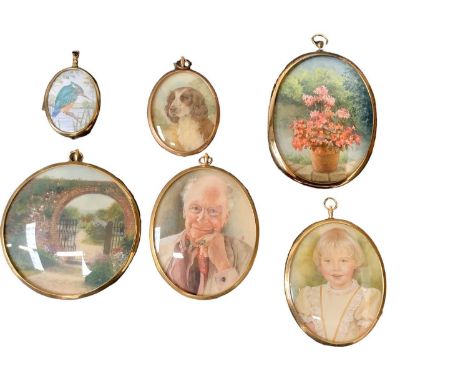 Group of modern portrait miniatures together with two catalogues for Royal Society of Miniature Painters