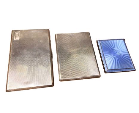 Art Deco silver and blue guilloche enamel cigarette case and two other Art Deco silver cigarette cases (3)Enamelled case- Hal