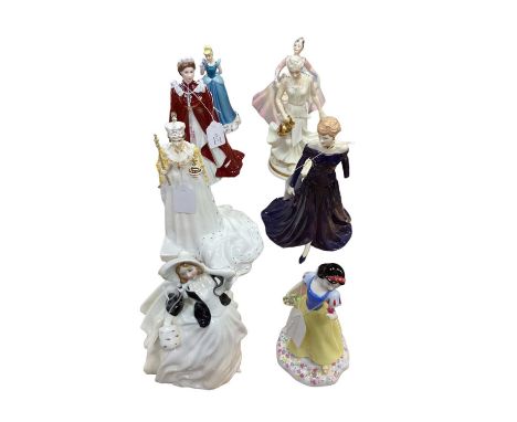 Group of eight Royal Doulton and Royal Worcester figures, including Snow White, some boxed