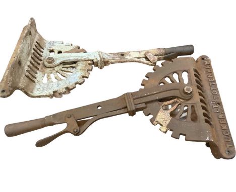 Two Victorian cast iron greenhouse window openers / ventilators, stamped Tucker Ltd Tottenham