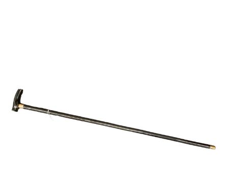 Early 20th century ebonised walking cane stamped 49 Lancaster Gate, 91cm long
