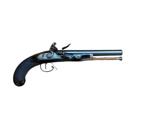 Early 19th century Flintlock target/duelling pistol with 20 bore browned octagonal barrel, side lock with roller frizzen, fin