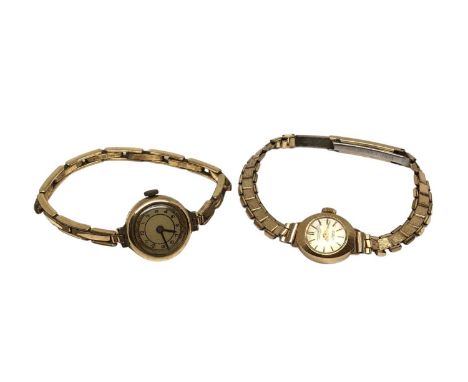 Two vintage 9ct gold cased ladies wristwatches on plated braceletsTotal weight 25 grams