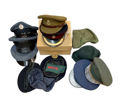 Two Elizabeth II Royal Army Medical Corps Officers Caps, together with various other military hats and caps (1 box)