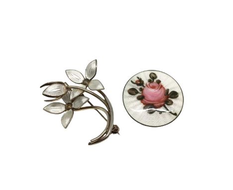 Two vintage Norwegian silver and enamel brooches