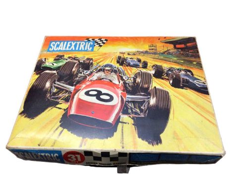 Vintage Scalextric Sports 31 Set, with slot cars, controllers and accessories, boxed (1)