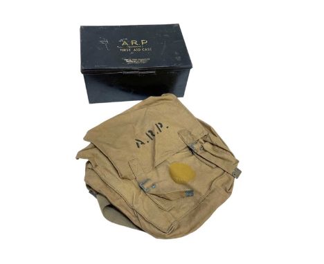 Second World War A.R.P. Wardens First Aid Case, with partial contents together with an A.R.P. branded canvas bag.