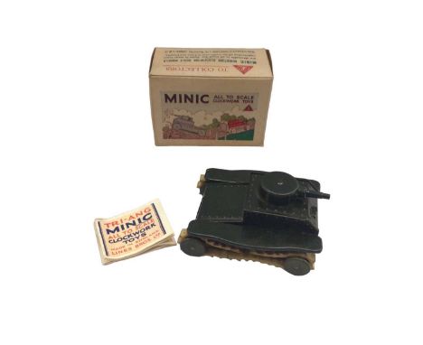 Tri-Ang Minic grey tank in original box, with leaflet but no key.