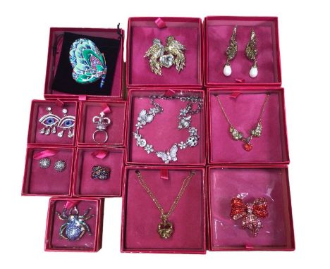 Collection of twelve 1980s Butler &amp; Wilson multi-coloured diamanté novelty jewellery including bird brooch and necklace, 