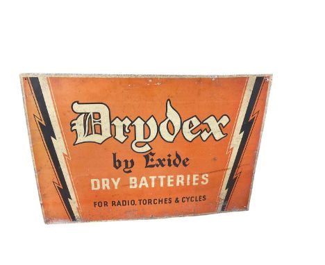 Vintage Drydex Batteries aluminium sign, 62.5 x 43.5cm