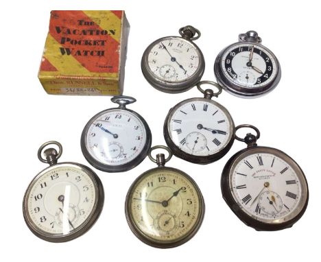 Seven vintage pocket watches including two silver cased