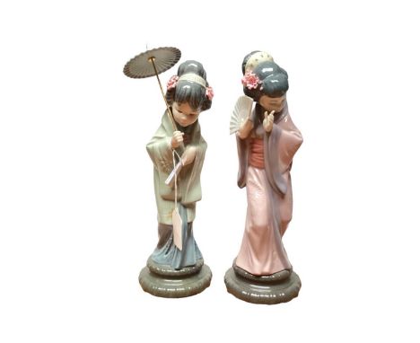 Two Lladro porcelain figures - Geisha girls, together with five Lladro angels (7)Tiny chip to one of the angels wing. All oth