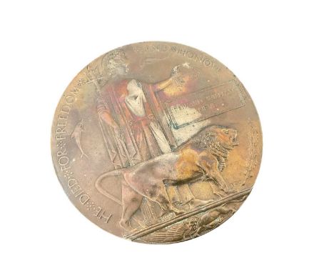 First World War Memorial (Death) plaque named to Edward William Neve