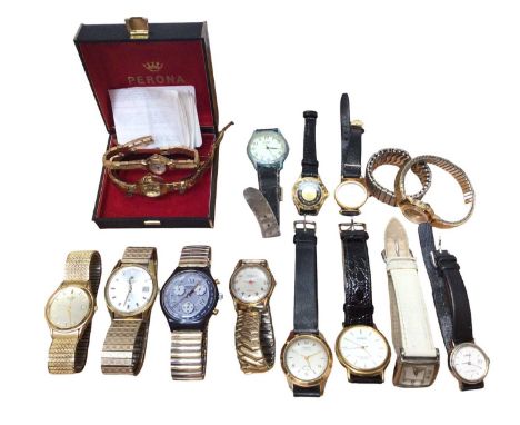 Group of vintage and later wristwatches including Swatch, Tissot, Normana, Geneva etc