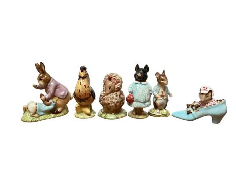 Eleven Beswick Beatrix Potter figures - Tommy Brock, Pig-Wig, Sally Henry Penny, Mr Benjamin Bunny &amp; Peter Rabbit, Mrs Ti