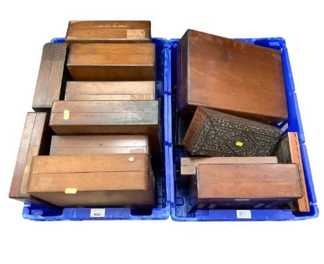 Group of antique collector's cases, together with a carved Indian box and a Regency sarcophagus tea caddy (2 cases)