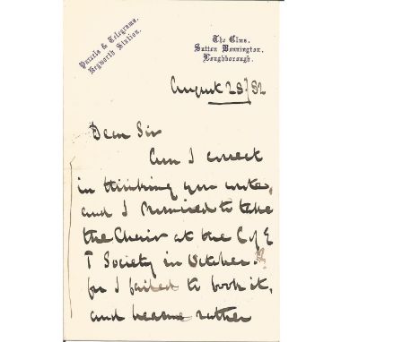 Admiral Sir George Fowler King-Hall hand written letter 1882 with magazine portrait. Good Condition. All signed pieces come w