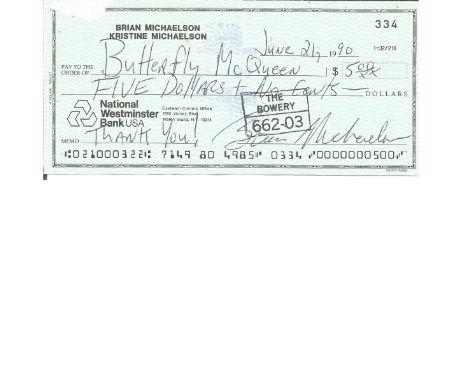 Film and TV Butterfly McQueen signed National Westminster Bank USA cheque dated 21st June 1990. Thelma Butterfly McQueen (Jan