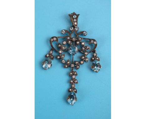 Blue topaz, pearl &amp; diamond pendant
