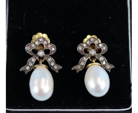 Pair of pearl &amp; diamond earrings