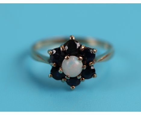 Gold sapphire &amp; opal cluster ring