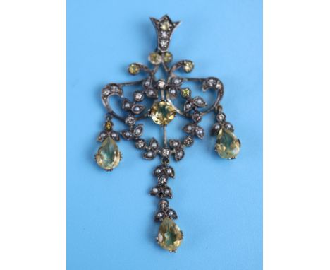 Citrine, pearl &amp; diamond pendant